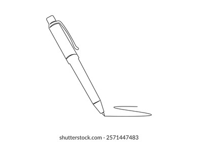 Pen continuous one line drawing and ball pen icon isolated outline flat vector illustration