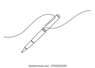 Pen continuous one line drawing and ball pen icon isolated outline flat vector illustration