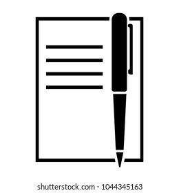 Pen and copybook icon. Ballpoint pen and notes with text. Vector Illustration