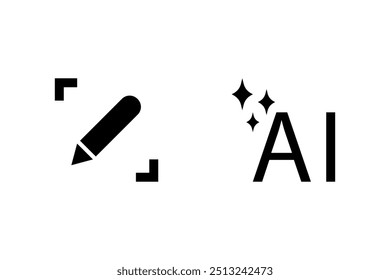 Pluma crea Botón de Instrucción y la IA genera chispas 2 ilustraciones aisladas. Iconos del vector en estilo plano