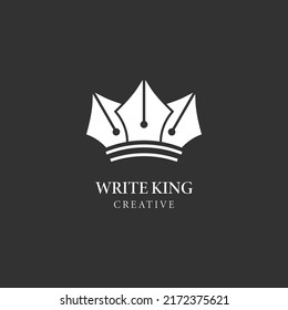 Pen with crown for king writer publish logo design vector template