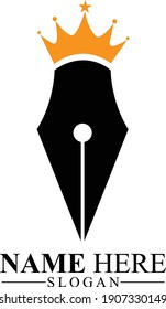diseño del logotipo de pluma y corona