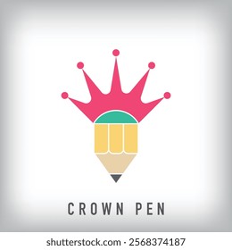 Pen and crown logo. Uniquely designed color transitions. Idea logo template moving towards the top. vector