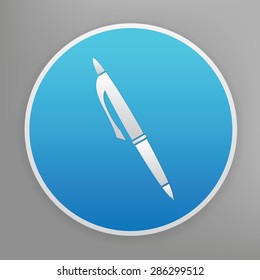 Pen design icon on blue button,clean vector