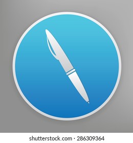 Pen design icon on blue button,clean vector