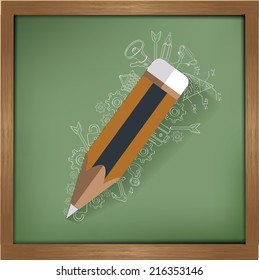 Pen design on blackboard background,clean vector