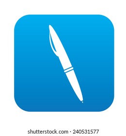Pen design on blue flat button,clean vector