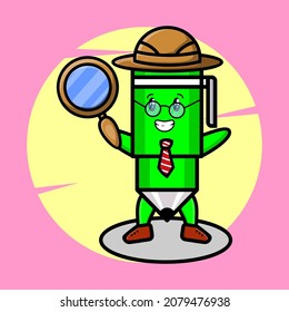 Pen detective cartoon character is searching with magnifying glass and cute style design for t-shirt, sticker, logo element