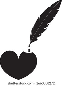Pluma sumergida en un corazón lleno de tinta negra