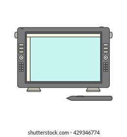 Pen display icon. Vector illustration with pen display and sensor pen. Isolated on a white background.