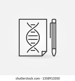 Pen and DNA document outline vector concept icon or sign