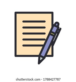 Pen and document line and fill style icon design, Tool write office object instrument equipment draw art and learn theme Vector illustration