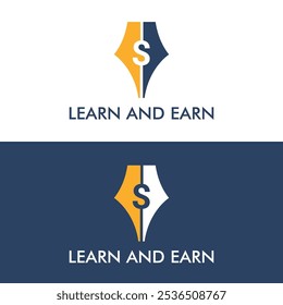 Pen and Dollar sign logo. Pen vector logo design. learning and earning logo design. 