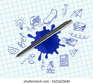 Pen with doodling elements vector illustration