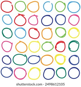 Pen draw circle. Highlight hand drawing different circles isolated on background. Handwritten circle. For marking text, numbers, marker pen, pencil, logo and text check, vector. Vector illustration.