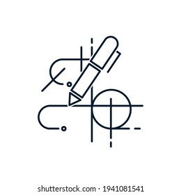 Pluma, dibujar. Concepto de ingeniero, arquitecto, artista, diseñador. Icono del vector aislado en fondo blanco.