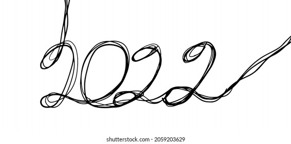 Pen drawing 2022 calligraphy . Vector illustration
