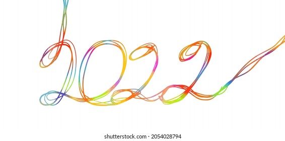 Pen drawing 2022 multicolored calligraphy . Vector illustration