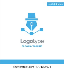 Pen, Drawing, Art, Design, Draw Blue Solid Logo Template. Place for Tagline. Vector Icon Template background