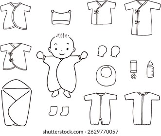 Pen drawing of baby clothes set