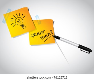 Pen drawing bulb on memo sticker