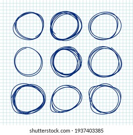 Pen Drawing Circles Vector Set On Note Page