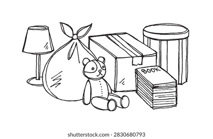 Pen Drawing of Decluttering Unwanted Items
