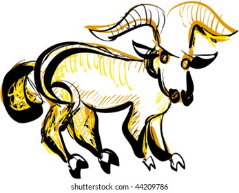 Pen drawing depicting the goat