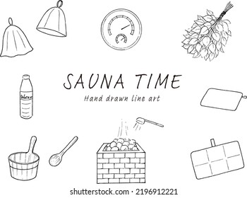 Pen drawing of sauna accessories set