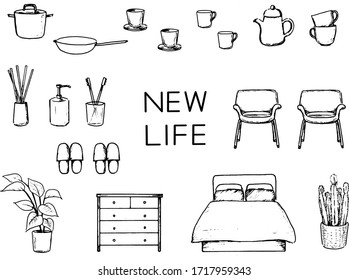 Pen drawing set of  life tools