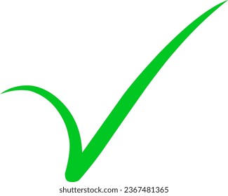 Pen drawing unique green check mark isolated on white background. Sign of acceptance.