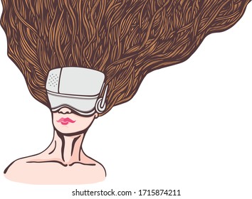pen drawing, woman in virtual glasses, fantasy, abstract woman