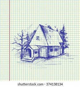 Pen drawn hose. Sketch in school book. Vector illustration