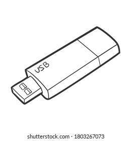 Doodle tradicional de Gadget de PC de Pen Drive. Icons Sketch Hand. Diseño de la línea vectorial Art.