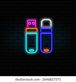 pen drive, dispositivos de armazenamento de dados. unidade flash USB de sombra de gota, estilo neon, CD e cartão de memória flash símbolo silhueta. equipamento de armazenamento de dados de computador.