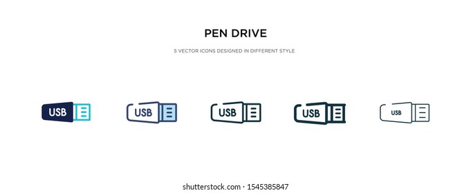 pen drive icon in different style vector illustration. two colored and black pen drive vector icons designed in filled, outline, line and stroke style can be used for web, mobile, ui