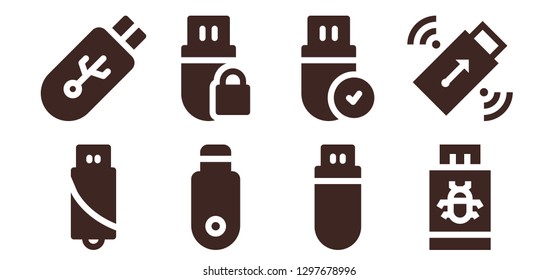  pen drive icon set. 8 filled pen drive icons. Simple modern icons about  - Pendrive