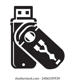 Pen drive  silhouette vector illustration. Flash drive silhouette
