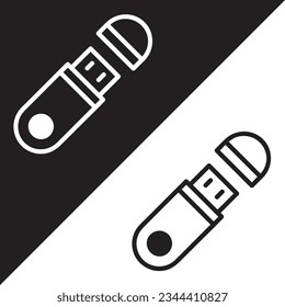 Pen Drive Vector Icon, Lineal style, isolated on Black and white Background.