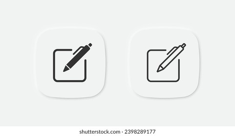 Icono de edición de lápiz. Lápiz en símbolo cuadrado. Carteles de registro de papel. Mostrar símbolos. Iconos del lápiz de botón. Signo aislado del vector.