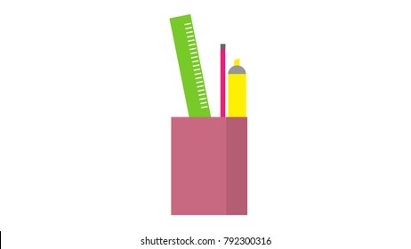 Pen and education tools cup isolated  vector illustration
