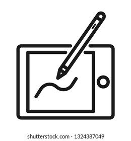 Pen electronic with smart devices. Stroke outline style. Line vector. Isolate on white background.