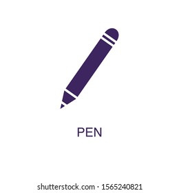 Pen element in flat simple style on white background. Pen icon, with text name concept template