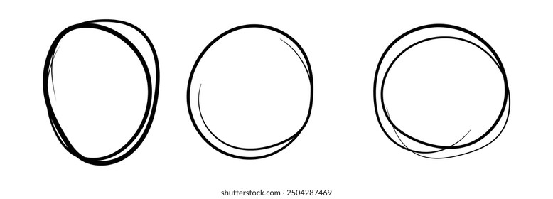 Pen ellipses and circles to emphasize text in hand drawn notes. Doodle round shapes. Set of various black scribble ovals, bubbles and circles. design eps 10
