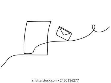 Pen, envelope and book in continuous one line art drawing. Business job career vector illustration editable stroke.