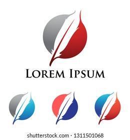 Pen Feather in Circle Negative Space Logo Template