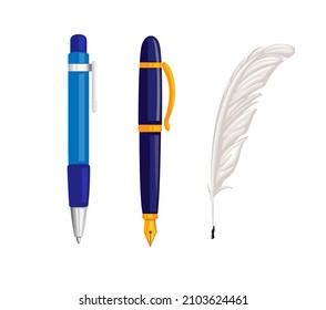 Pen and feather pen collection icon set symbol illustration vector