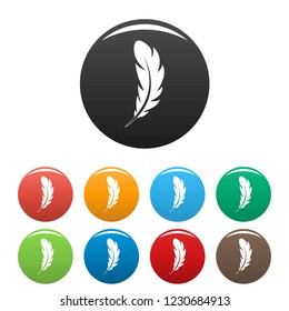 Pen feather icons set 9 color vector isolated on white for any design