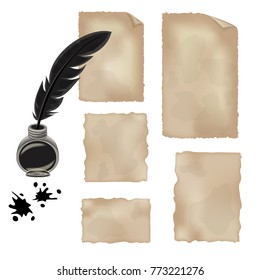 the pen feather old parchment paper ,to write with ink blot