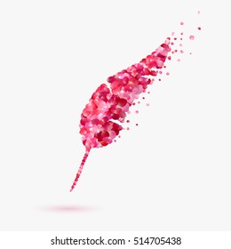 pen feather. Poetic symbol of pink rose petals